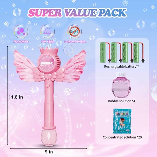 3-Pack Automatic Bubble Wands for Girls,Princess Bubble Machine with Rechargable Battery for Kids Summer Indoor Outdoor Toys Easter Birthday Wedding Party Gift