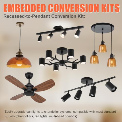Can Light Conversion Kit to Pendant - Recessed Light Converter Kit with E26 Socket Adapter, Mounting Bracket, Round White Cover Plate - 6" Recessed Light Conversion Kit for Pendant Light Fixtures - color: White-1pc