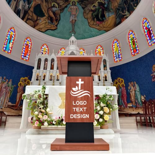 47’’ Mobile Wooden Podium Stand, Rolling Lectern with Storage Shelf, Lockable Casters & Mic Hole Design, Sturdy 15MM Particle Board Pulpit for Church, School, Office (Customized A) - color: Customized a
