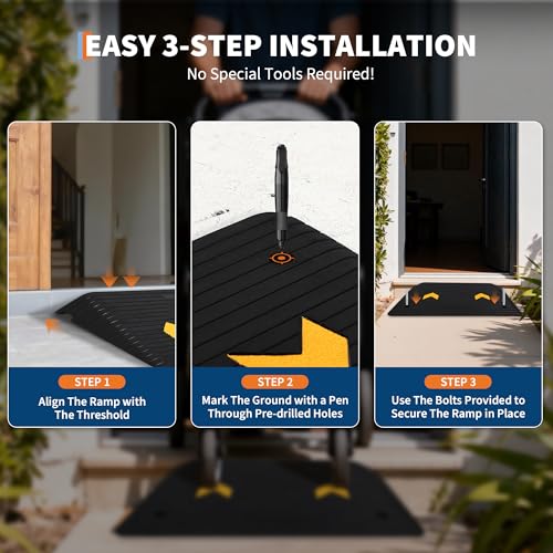 Rubber Threshold Ramp 4" Rise, 33069LBS Capacity Portable Wheelchair Ramp with Channel Cord Cover, All-Weather Non-Slip Surface for Doorways, Steps, Cars & Pets (35.5"x24") - size: 4"-1 Pack