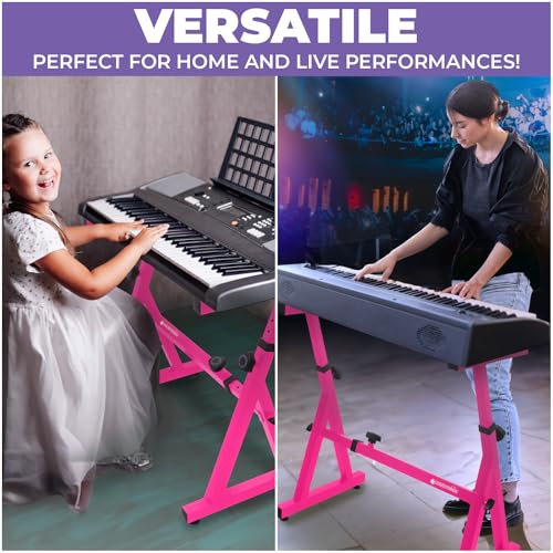 Liquid Stands Piano Keyboard Stand - Z Style Adjustable and Portable Heavy Duty Music Stand for Kids and Adults -Fits 54-88 Key Electric Pianos - Sturdy Musical Keyboard Stand (Pink) - color: Pink