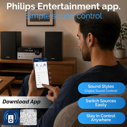 Philips Bluetooth Stereo System for Home with CD Player, Bluetooth 5.4 & Auracast, Upgraded 80W Stereo Sound, MP3, USB, Audio in, FM Radio, Bass Reflex Speaker, Remote Control Included - size: 80W Stereo System