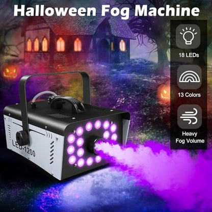 1200W Fog Machine Halloween Outdoor, 18 Lights 6000 CFM Smoke Machine Fog