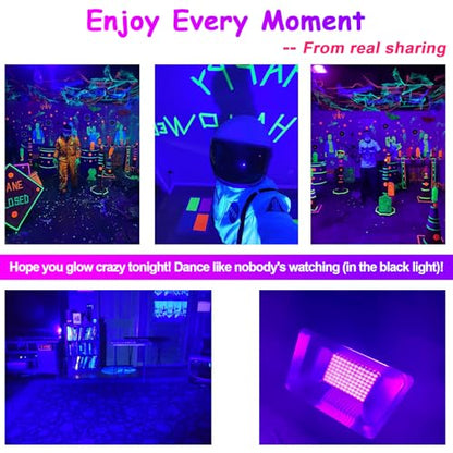 150W LED Black Light with Glow Tapes, 410nm UV Flood Lights with 10ft Cable & Plug, IP66 Waterproof, for Halloween Glow Party, Stage, Aquarium, Body Paint, Fluorescent Poster, 120V