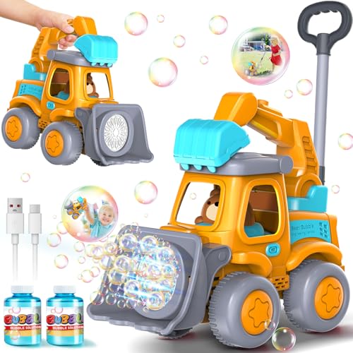 Automatic Bubble Machine Toys for Toddlers: Portable Construction Truck Bubble Maker Blower Toys for 3 4 5 6 Year Old Boy Girl Kids Outdoor Toys for Easter Party Birthday - style: Construction Truck
