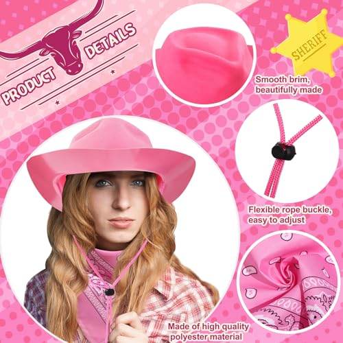 Hillban 48 Pack Cowboy Hats and Bandanas Set, Felt Plastic Cowgirl Hats for Women Men Cowboy Western Party Supplies(Pink, White) - color: Pink, White