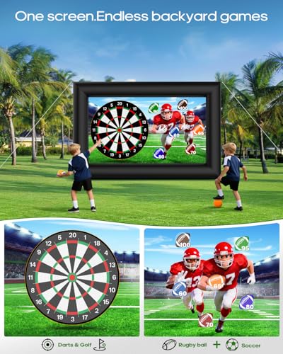 3-in-1 14FT Inflatable Projector Screen - Outdoor Movie Screen, Dart Board and Football Target with 120W Blower, Front/Rear Screen for Celebration & Outside Movie Night - size: 14FT