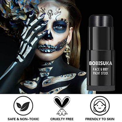 BOBISUKA Black Face Body Paint Stick, Eye Black Sticks for Sports Baseball Softball Football, Waterproof Eyeblack Painting Kit for Halloween Skeleton Skull SFX Cosplay Special Effects Costume Makeup - color: Black