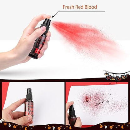 UNIMEIX 1 OZ Fake Blood Spray and 1 OZ Gel Fake Blood Makeup Kit Washable Sfx Makeup for Clothes Mouth Eyes，Stage Blood for Halloween Zombie Vampire Cosplay Party