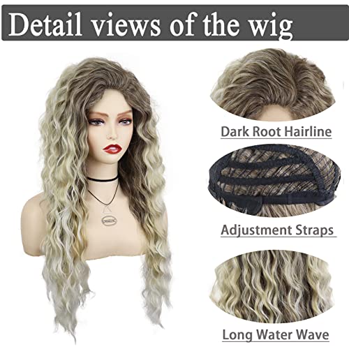 GNIMEGIL 26 Inch Ombre Ash Blonde Curly Wig 80s Long Wavy Wigs For Women Fluffy Synthetic Fiber Carnival Party Halloween Costume Big Volume Hair Brown Shades Blonde Realistic Hairstyle - color: Ash Blonde