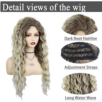 GNIMEGIL 26 Inch Ombre Ash Blonde Curly Wig 80s Long Wavy Wigs For Women Fluffy Synthetic Fiber Carnival Party Halloween Costume Big Volume Hair Brown Shades Blonde Realistic Hairstyle - color: Ash Blonde