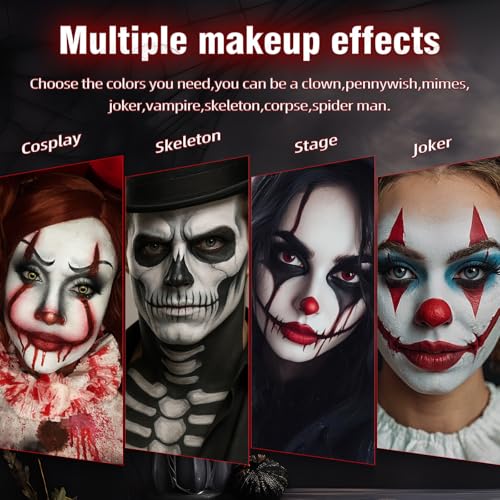 White Black Red Halloween Face Body Paint with 3PCS Sponge and 1PC Brush, for Baseball, Softball Sports(Eye Black) & Halloween (Joker, Clown), Face Painting Kit for Cosplay, SFX Costumes - color: White+Black+Red-1