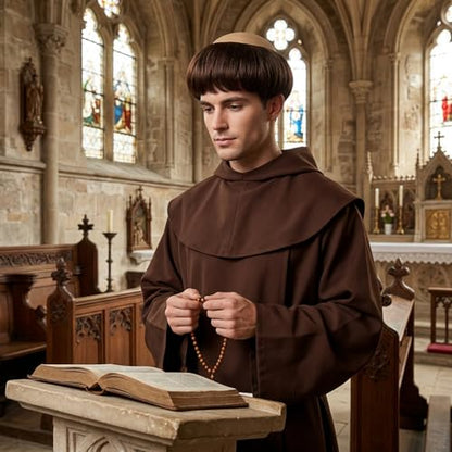 2PCS Monk Wig Set, Funny Wig and Monk Costume Accessory, Dark Brown Monk Wig with Hair Net for Theatrical Performances