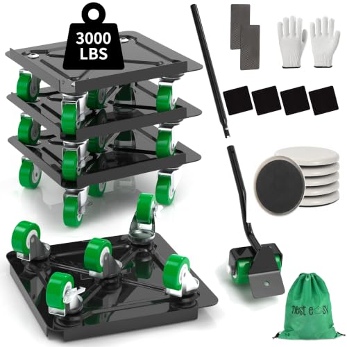 Heavy Duty Furniture Dolly 360 Rotate 5 Wheels 3000 Lbs Capacity 5.3x5.3 in | Furniture Movers with Green Wheels, 6 Sliders, Alloy Steel Furniture Lifter Tool for Smooth Home & Office Uses - color: Green, size: 5.3x5.3 IN-6 Sliders