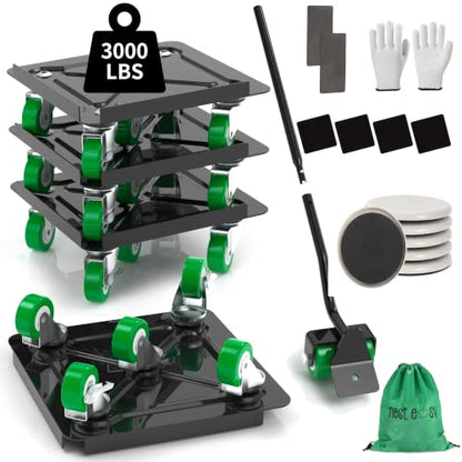 Heavy Duty Furniture Dolly 360 Rotate 5 Wheels 3000 Lbs Capacity 5.3x5.3 in | Furniture Movers with Green Wheels, 6 Sliders, Alloy Steel Furniture Lifter Tool for Smooth Home & Office Uses - color: Green, size: 5.3x5.3 IN-6 Sliders