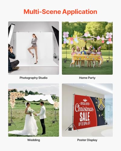 VEVOR Backdrop Stand, 6.5 x 10 ft Adjustable Photo Backdrop Stand Kit, Portable Background Backdrop Stand with 5 Crossbars, Heavy Duty Projector Screen Stand, for Wedding, Photo Video Studio & Party - size: 6.5 x 10 Ft