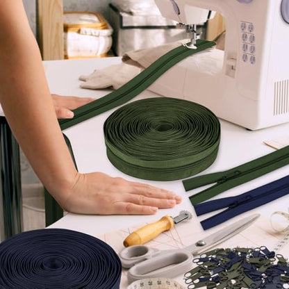 DOITEM The Yards 10 Yards Bulk Zipper - (#5) Zippers, Nylon Coil with 20PCS Sliders for DIY Sewing Bags - color: Army Green and Navy Blue