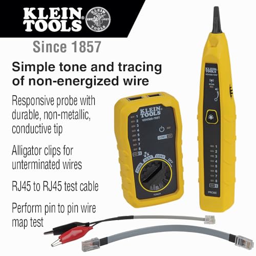 Klein Tools VDV500-705 Wire Tracer Tone Generator and Probe Kit for Ethernet, Internet, Telephone, Speaker, Coax, Video, and Data Cables RJ45, RJ11, RJ12 - style: Tone & Probe Test and Trace Kit