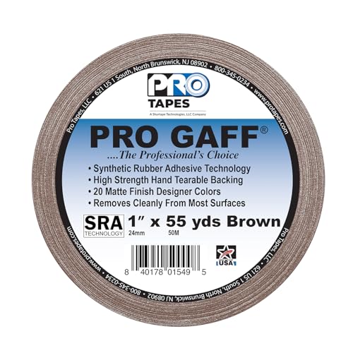 1" Width ProTapes Pro Gaff Premium Matte Cloth Gaffer's Tape With Rubber Adhesive, 11 mils Thick, 55 yds Length, Brown (Pack of 1)
