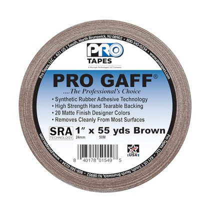 1" Width ProTapes Pro Gaff Premium Matte Cloth Gaffer's Tape With Rubber Adhesive, 11 mils Thick, 55 yds Length, Brown (Pack of 1)