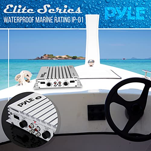Pyle 4-Channel Marine Amplifier - 400W Elite Hydra Series Water Resistant Amplifier with Dual MOSFET Power Supply, RCA Connectivity with Level Control, LED Indicator, Fuse Protection - PLMRA400.5