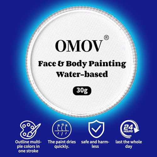 White Face Paint 30g (1oz) Non-Toxic, Water Activated Face Painting Kit for Kids Adults, SFX Makeup Facepaint Palette for Halloween vampire, Christmas , Cosplay, Theater Party, Joker Costume - color: White-30g
