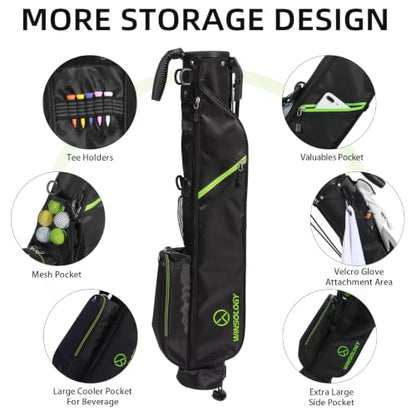 Small Golf Stand Bag Lightweight Golf Easy Carry Bag with Strap and Stand for The Driving Range, Par 3 and Executive Courses Small Golf Bags for Men or Women. - color: BLACK/GREEN