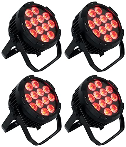 Rockville Wet PAR PRO 4-Pack Black Outdoor RGBWA+UV Wall Wash Stage Light | IP54, 12 x 6-in-1 LEDs, 6/10-Channel DMX, Remote, 15/45 Degree Beam, Double Bracket, for Restaurant, Club