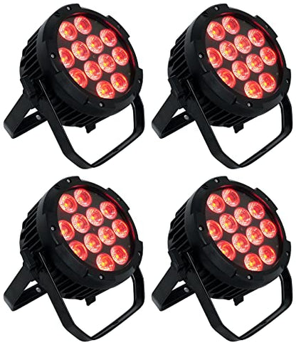 Rockville Wet PAR PRO 4-Pack Black Outdoor RGBWA+UV Wall Wash Stage Light | IP54, 12 x 6-in-1 LEDs, 6/10-Channel DMX, Remote, 15/45 Degree Beam, Double Bracket, for Restaurant, Club