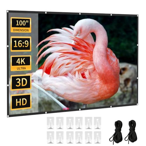100 inch 16:9 Wrinkle-Resistant, Portable for Indoor Outdoor Home Theater Camping