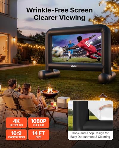 VEVOR Inflatable Movie Screen, 14 ft Outdoor Inflatable Projection Screen with Portable Storage Bag, Front/Rear Projection, Easy Set Up, Blow Up Screen for Outdoor Backyard Movie Night, Theme Parties