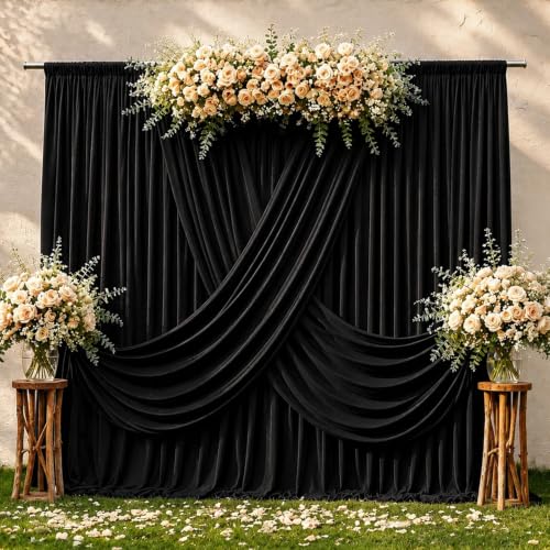 10x10ft Black Backdrop Curtain Drapes Wedding Party Photo Background | 2 Panels Wrinkle Free Black Polyester Backdrop Drapes Curtain for Birthday Bridal Baby Shower Graduation Photoshoot - color: Black, size: 5ft(W) x 10ft(H), 2 panels