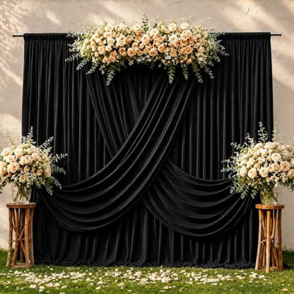 10x10ft Black Backdrop Curtain Drapes Wedding Party Photo Background | 2 Panels Wrinkle Free Black Polyester Backdrop Drapes Curtain for Birthday Bridal Baby Shower Graduation Photoshoot - color: Black, size: 5ft(W) x 10ft(H), 2 panels