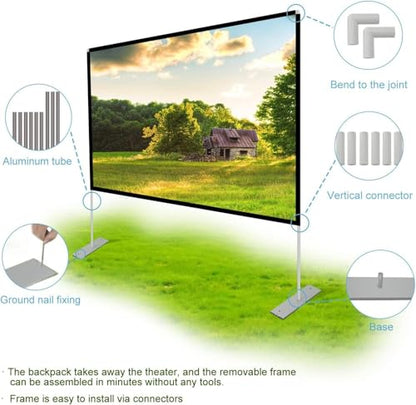 Projector Screen with Stand 120 inch 16:9 HD 4K Outdoor Indoor Projection Screen for Home Theater 3D Fast-Folding Projector Screen with Stand Legs and Carry Bag Projection Movie Wrinkle-Free - size: 120 inch