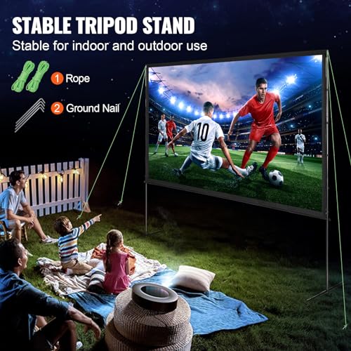 VEVOR Projector Screen with Stand, 120 inch 16:9 4K 1080 HD Outdoor Movie Screen with Stand, Wrinkle-Free Projection Screen with Bar Feet and Carry Bag, for Home Theater Cinema Backyard Movie Night