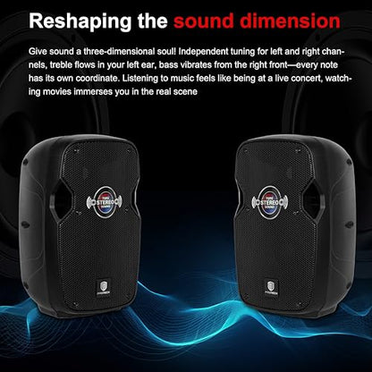 PRORECK Impact 10 10-Inch Stereo Speakers, 800W Peak Power Bluetooth PA Speaker System with Wired Microphone, Speaker Stands & Remote – Portable DJ Speaker for Parties, Events, Karaoke, Outdoor Use