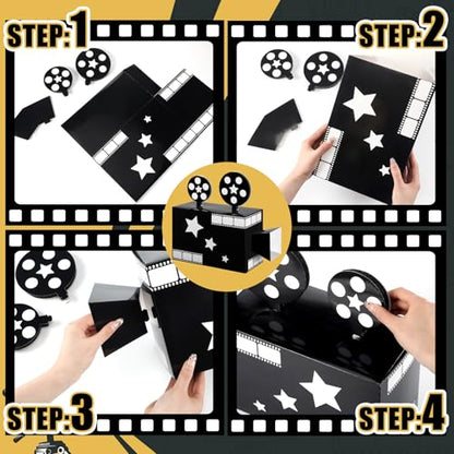 Affrolling 2 Pcs Movie Night Party Paper Box Decorations 11.8 Inch Movie Theater Decor Prop for Party Red Carpet Paper Projector Sign Film Theater Decor for Night Home Supply