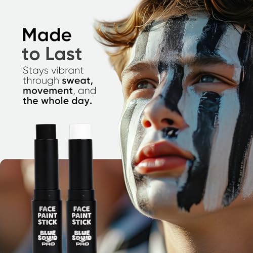 Blue Squid PRO Black and White Face Paint Stick - Waterproof Body Paint For Adults & Kids Eye Black Baseball, Eyeblack Softball -Hypoallergenic Twist-Up Non-Toxic Makeup Stick - Cosplay, Sports & SFX - color: Black & White