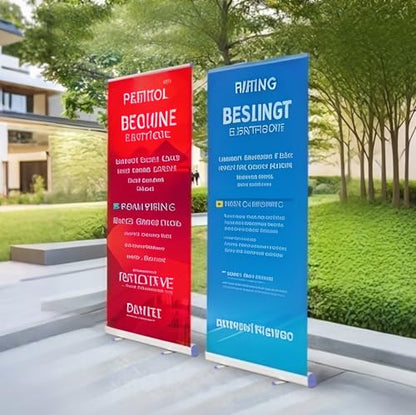 Retractable Banner Stand, 31.5"W X 80"H Portable Aluminum Alloy Vertical Retractable Roll Up Banner Stand with Heavy Base and Travel Bag for Business and Trade Shows Advertising and Promotion 22163