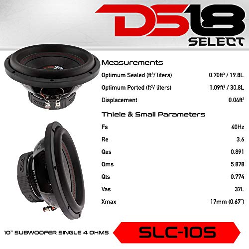 DS18 SLC-10S Subwoofer in Black - 10-Inch Speaker, 440W Max Power, 220W RMS Power, Aluminum 4 Layer Voice Coil, Black Steel Frame, SVC, 4 Ohm Impedance, Ferrite Magnet (1 Speaker) - style: 10 inch