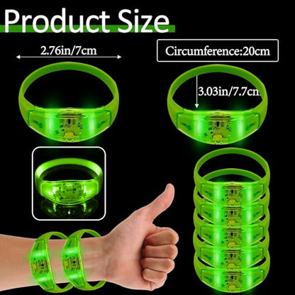 24 Pcs LED Glow Bracelets Sound Activated Music Control Light Up Bracelets for St Patty's Non Candy Goodie Gift Bag Stuffers Treats for Boy Girl For Birthday Party,Carnival,Concerts(green) - color: Green
