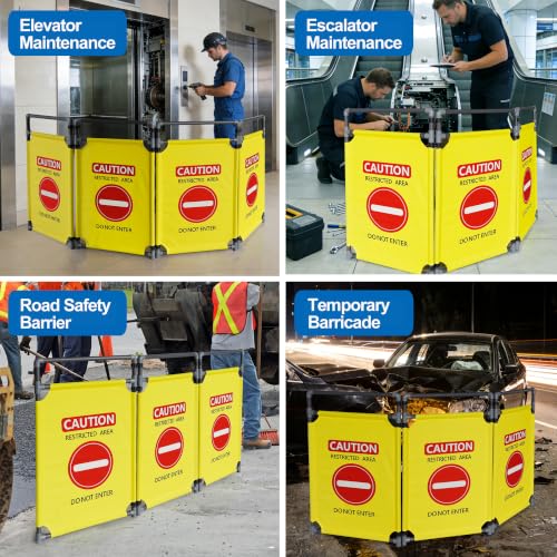 RELIANCER 3-Panel Safety Barricade,5.8FT Foldable Security Sign Barrier Gate,Safety Warning Barricade Fence,Traffic Barricades,Outdoor Crowd Control Barriers,Hazardous Area Driveway Isolation Gate - color: Yellow-1
