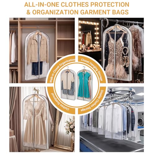2 Pack 39" Clear Double-Sided Garment Bag with Zipper 24x39x4 Inch | Breathable PVC with Non-Woven Top, Zippered Garment Cover for Suits Wedding Dresses Costumes, Travel Organizer - size: 24 × 39 × 4 in