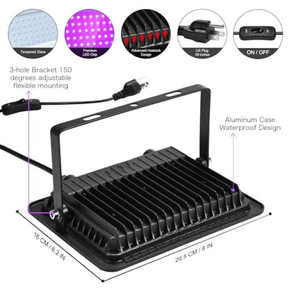 XYCN 2 Pack 150W Black Light Flood Light, Blacklight with Plug, IP66 Waterproof for Glow Party, Halloween, Neon Glow, Aquarium,Fluorescent Poster,Body Paint,Glow in The Dark - color: 2pack 150w Led Black Light