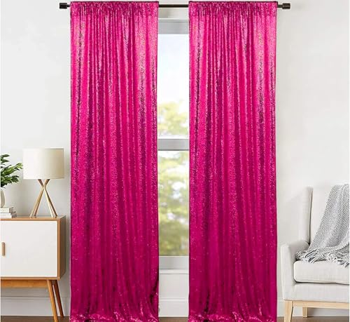JYFLZQ Hot Pink Sequin Backdrop Curtains for Party 2ft x 8ft 2Panel - color: Hot Pink, size: 2 ft x 8 ft - 2 Panels
