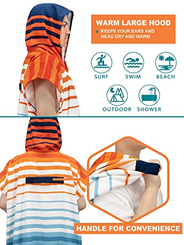 SUN CUBE Surf Poncho Changing Robe with Hood, Wetsuit Changing Hooded Towel | Thick Quick Dry Microfiber, Wetsuit Changing Towel, Surfing Beach Swim Outdoor Sports Cover Up, Adult Wearable Poncho - color: Orange Stripe