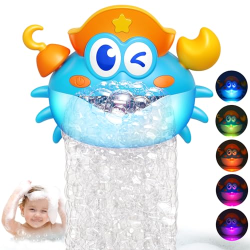 Bath Toys,Light Up Baby Bath Toys Bath Bubble Machine with Colourful RGB Light Great Birthday for Toddler Boys and Girls Tub Toy for Kids Ages 1-3 4-8 - color: Blue