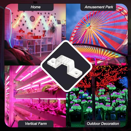 PATIKIL LED Strip Light Clips, 50 Pack Mounting Bracket Soft Fixing Clips Clamp Holders with Screws for 10mm Wide 3528/5050 Neon RGB Light Cable Ribbon, Transparent - size: 10mm