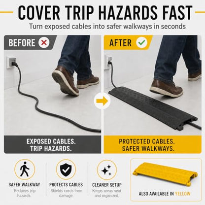 2 Pack Cable Cover L:38" xW:11" Heavy Duty 20,000LBS Black | 38"x11"x1.5" Heavy-duty holds 20,000lbs Drop-over design/Indoor Black, durable & low-profile - size: 38"x11"x1.5"