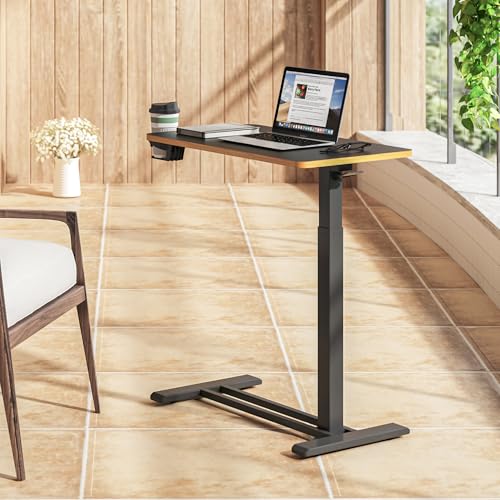 SANODESK 28''Mobile Standing Desk with Hidden Wheels,Pneumatic Laptop Desk | Computer Cart Movable Height Adjustable Table Small Sit Stand Desk for Home Office Hospital Use,27.6" W x 15.7" D,Black Maple - color: Black Maple, size: 28x16